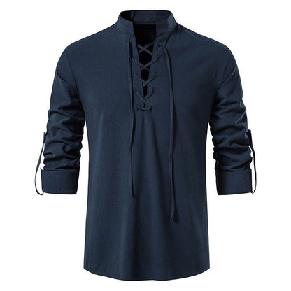 Chemise homme à manches longues avec détail de laçage moderne et col montant décontracté Chic und Stil