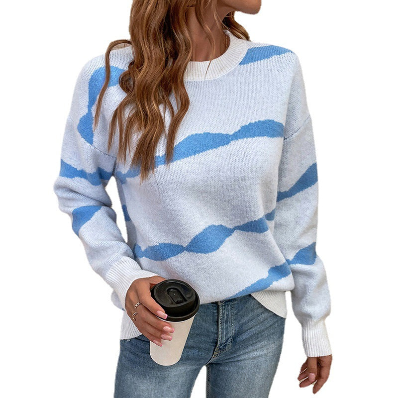 Pull décontracté pour femmes avec un motif de vagues moderne et une coupe ample Chic und Stil