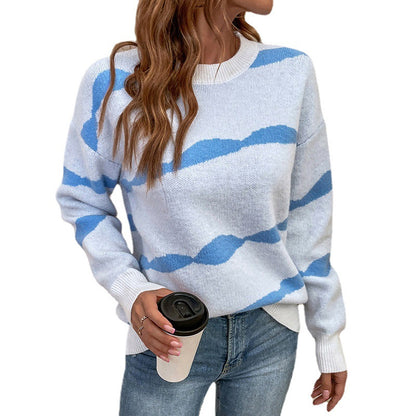 Pull décontracté pour femmes avec un motif de vagues moderne et une coupe ample Chic und Stil