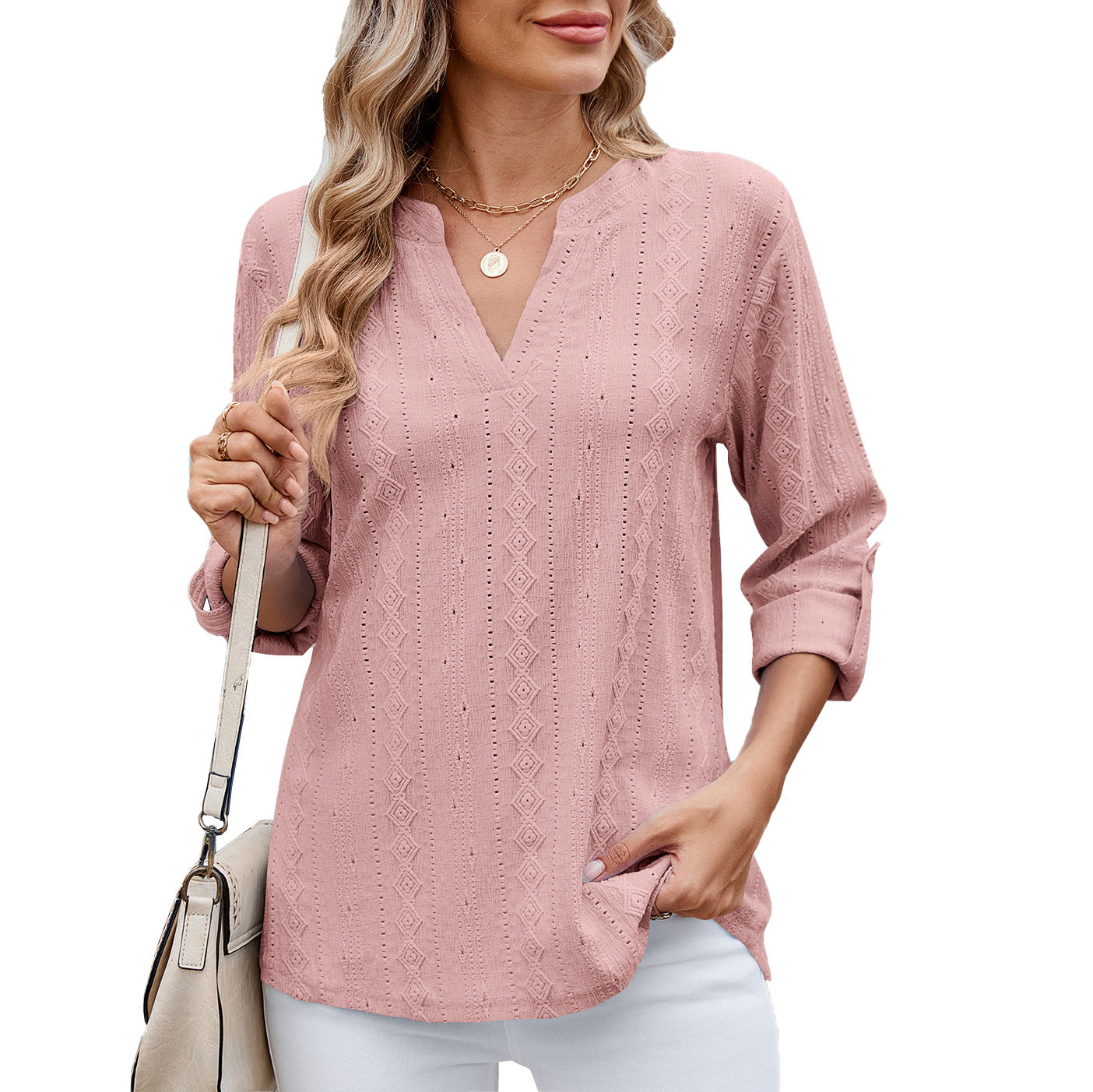 Dames Élégante et légère blouse avec décolleté en V Chic und Stil