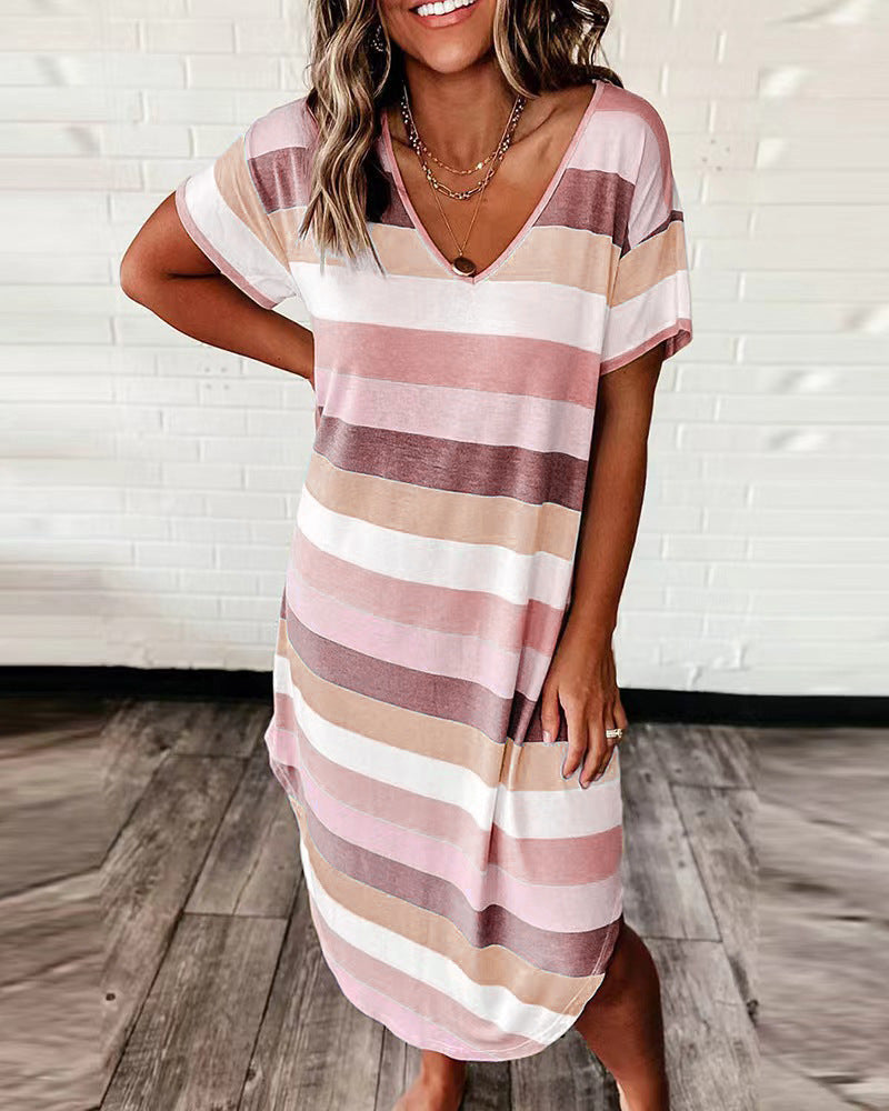 Dames Loisirs Robe Maxi Rayée Chic und Stil