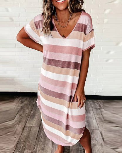 Dames Loisirs Robe Maxi Rayée Chic und Stil