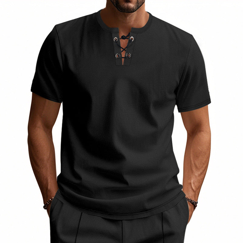 Chemise Henley à manches courtes pour hommes avec lacets décoratifs Chic und Stil