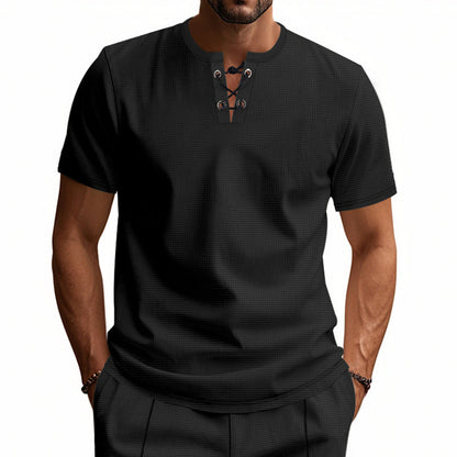Chemise Henley à manches courtes pour hommes avec lacets décoratifs Chic und Stil