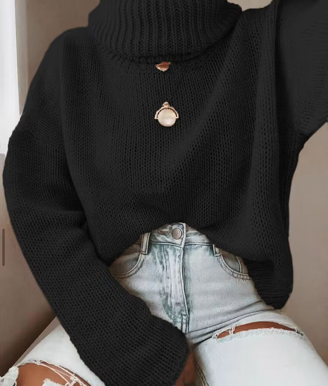 Pull en tricot pour femmes avec col montant et coupe décontractée Chic und Stil