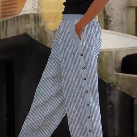 Striped women's pants with button details Chic and Style