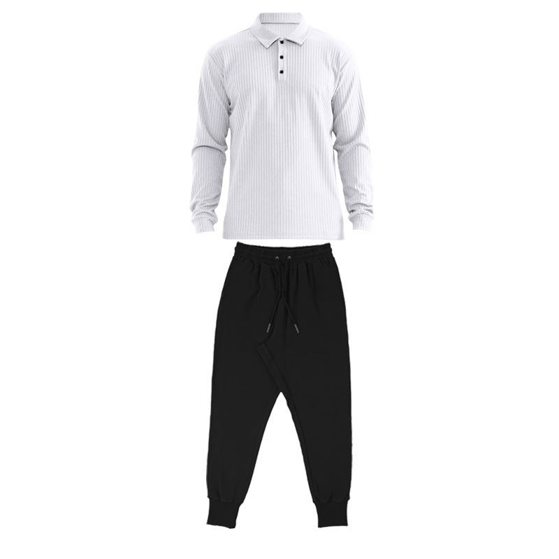 Men's long sleeve sports polo set and chic jogger pants