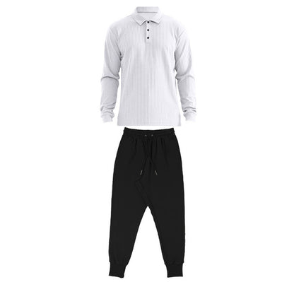 Men's long sleeve sports polo set and chic jogger pants
