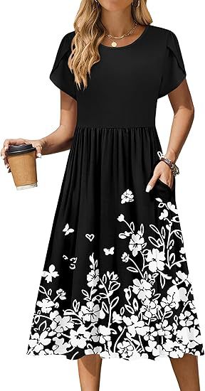 Robe midi pour femmes avec col rond et poches pratiques Chic und Stil