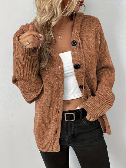 Dames confortable cardigan avec capuche et gros boutons Chic und Stil