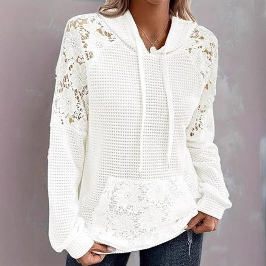 Pull surdimensionné pour femmes avec détails en dentelle et poche kangourou Chic und Stil