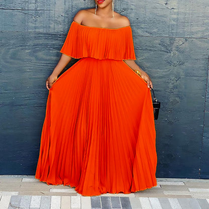 Robe maxi pour femmes avec design sans épaules et ceinture élastique à la taille Chic und Stil