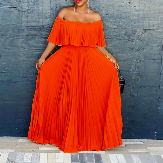 Robe maxi pour femmes avec design sans épaules et ceinture élastique à la taille Chic und Stil