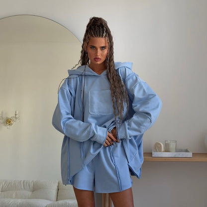 Ladies Urban Oversized Hoodie and Shorts Set Chic and Style