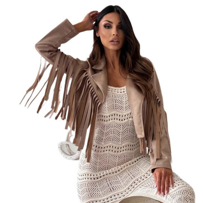 Dames Franges-Jacket en Cuir Chic und Stil