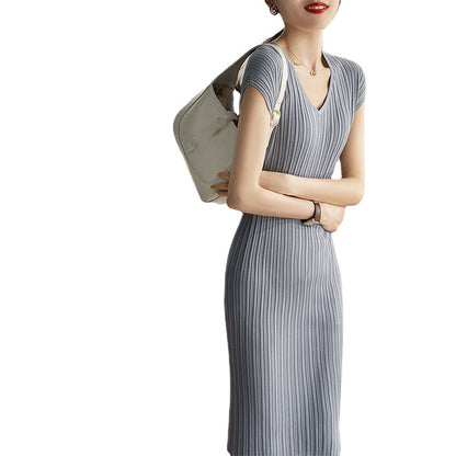Robe maxi plissée élégante à col en V pour femmes Chic und Stil