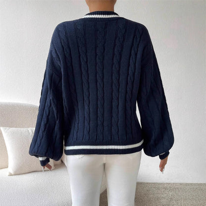 Pull en tricot pour femmes avec un décolleté en V tendance et un élégant motif en torsades Chic und Stil