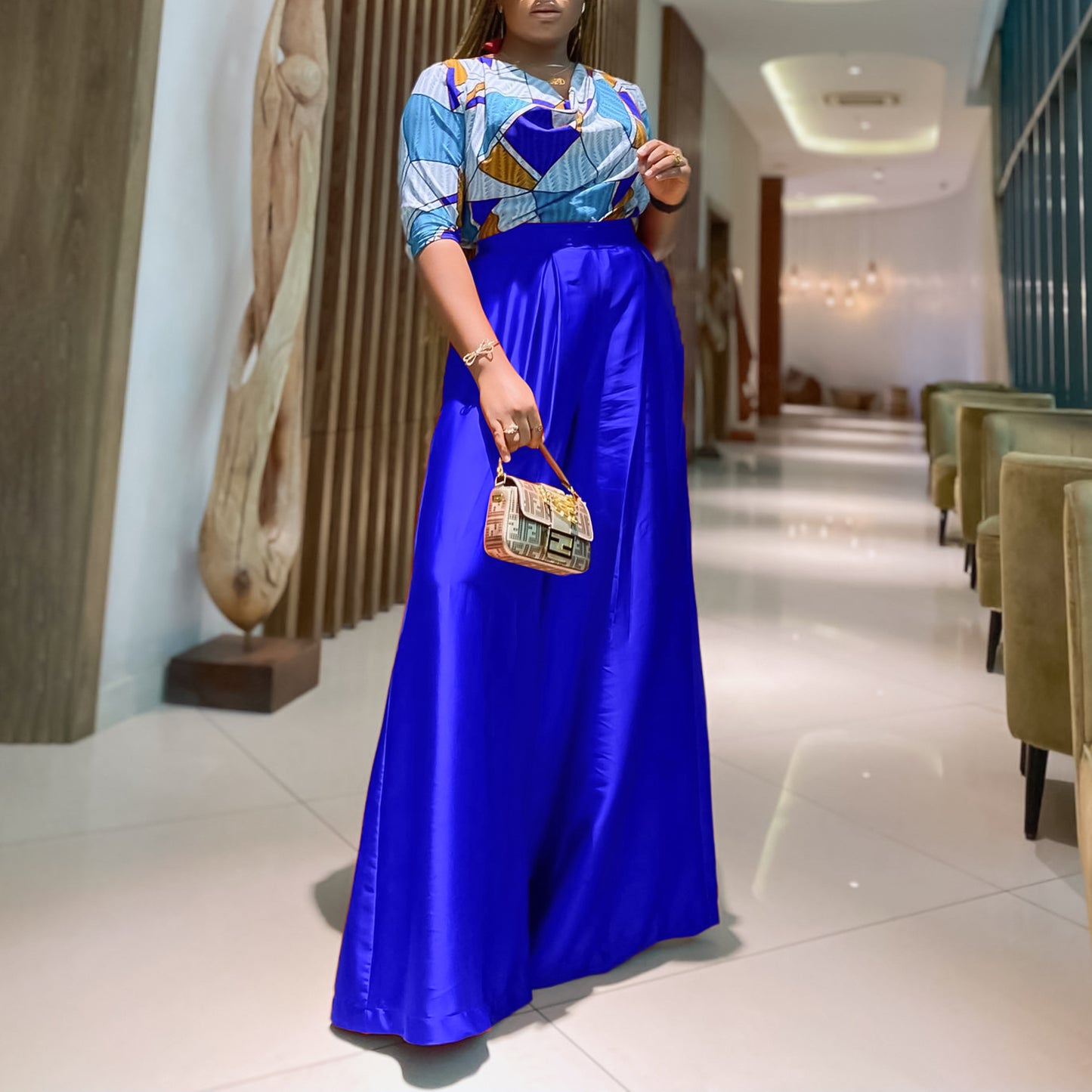 Dames Élégant Combinaison avec motif géométrique frappant et jambe large Chic und Stil