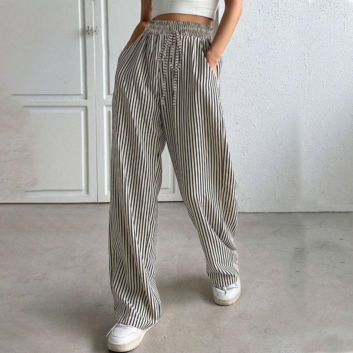 Ladies Wide Striped Pants Chic and Style