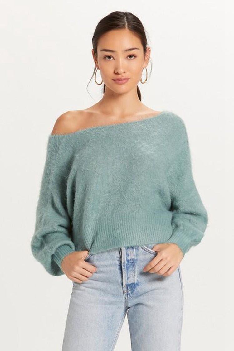 Femme Pull Off-Shoulder en mélange de Mohair doux avec/manches volumineuses Chic und Stil