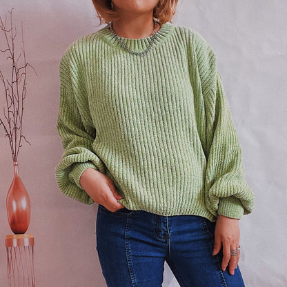 Pull femme en grosse maille avec un motif de côtes romantique et des manches larges Chic und Stil