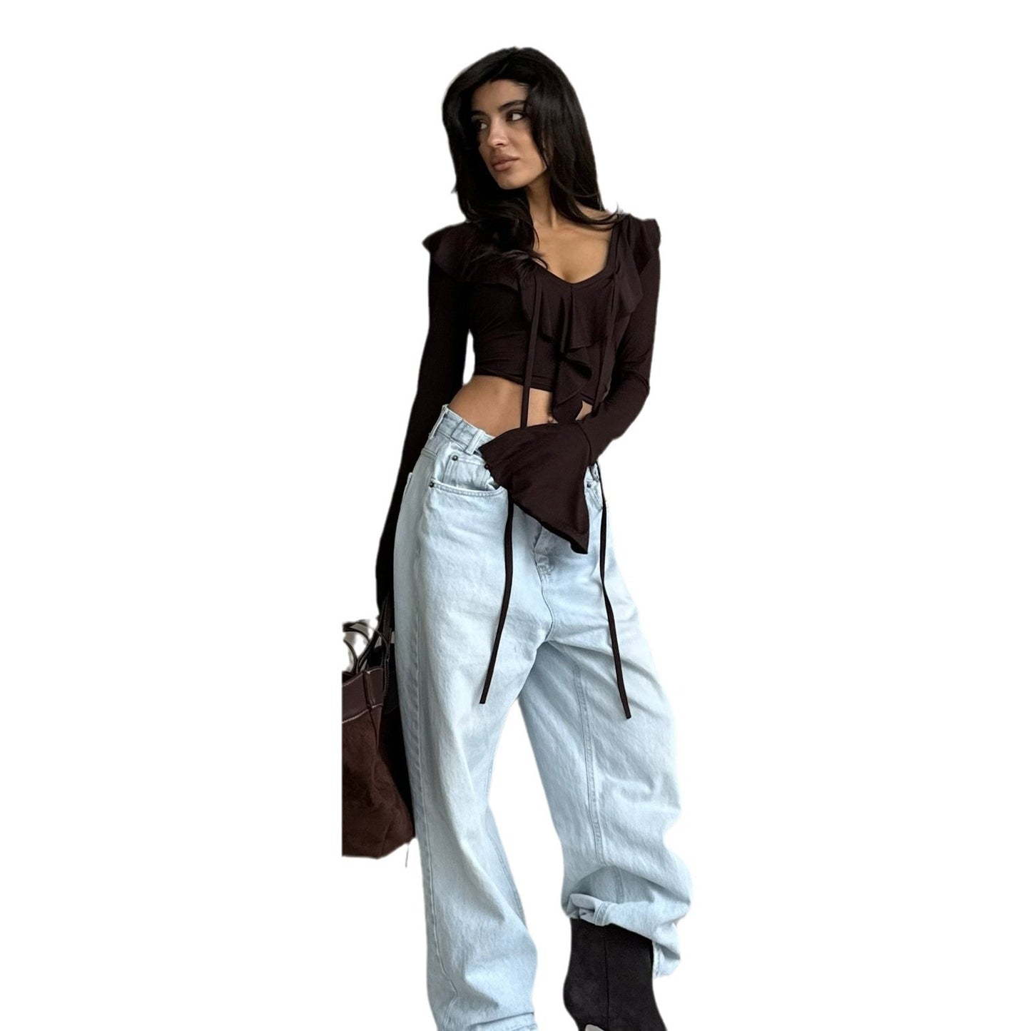 Blouse à manches longues pour femmes avec volants et décolleté en V plongeant Chic und Stil