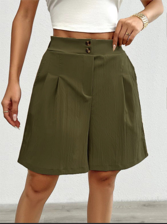 High-waisted satin shorts for women with double button closure and pleats Chic und Stil