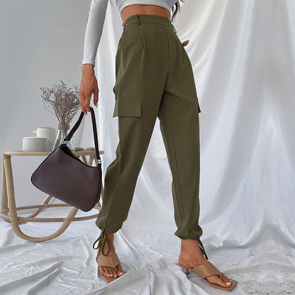 Women High-waisted cargo pants with adjustable ankle ties Chic and Style