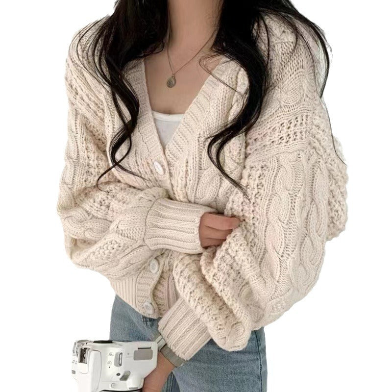 Dames gros tricot cardigan avec des manches volumineuses et une surface texturée Chic und Stil