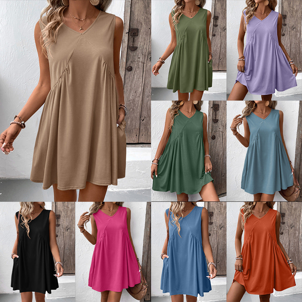 Robe femme fluide à décolleté en V avec poches latérales et coupe fluide Chic und Stil