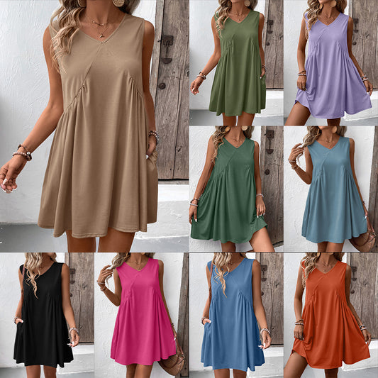 Robe femme fluide à décolleté en V avec poches latérales et coupe fluide Chic und Stil