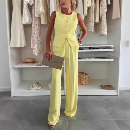 Dames élégante gilet de costume avec pantalon à coupe ample Chic und Stil