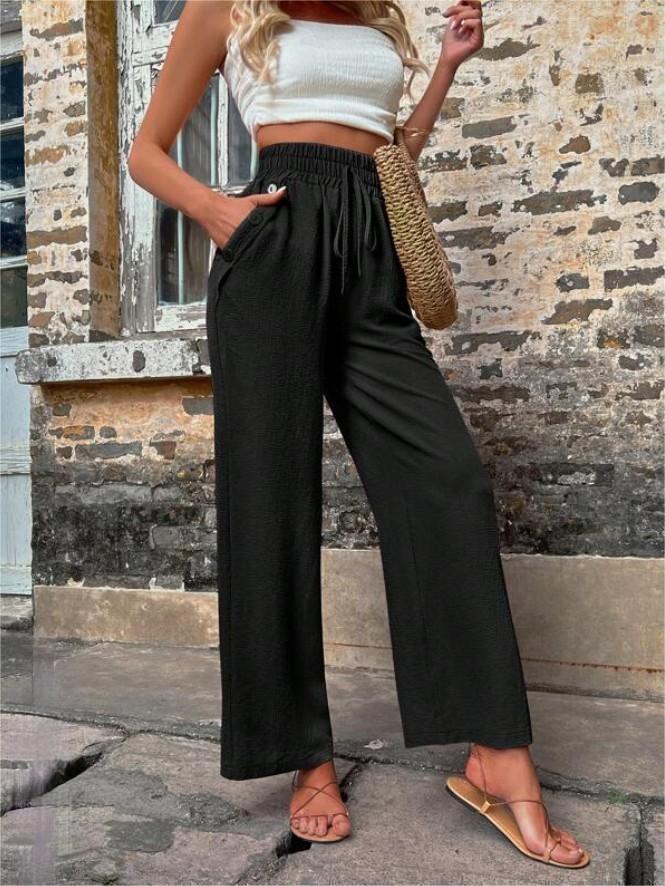 Women Stylish Leisure Pants with Elastic Waistband and Side Pockets Chic and Style