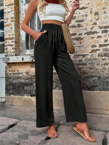 Women Stylish Leisure Pants with Elastic Waistband and Side Pockets Chic and Style