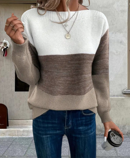 Dames pull en gros tricot tendance avec des détails modernes de blocs de couleur Chic und Stil