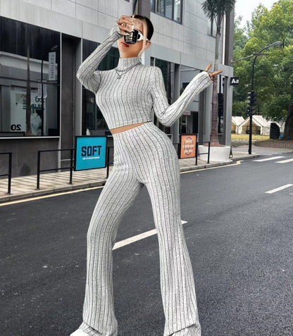 Chic and Style short knit top and palazzo pants set for women