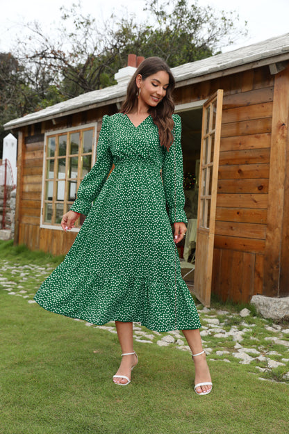 Robe midi femme avec des pois floraux et une jupe évasée Chic und Stil