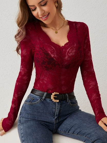 Body en dentelle pour femmes avec décolleté en V et manches longues Chic und Stil