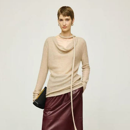 Dames Haut en tricot élégant avec décolleté ouvert et lien Chic und Stil