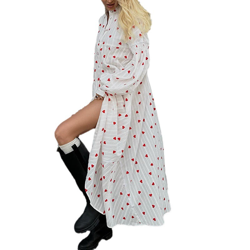 Robe maxi en coton pour dames avec des cœurs et des manches longues Chic und Stil