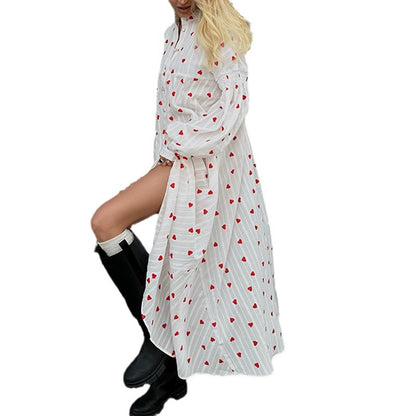 Robe maxi en coton pour dames avec des cœurs et des manches longues Chic und Stil