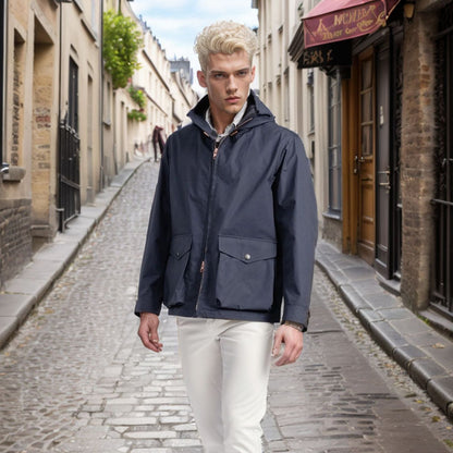 Functional transition jacket for men with adjustable hood collar Chic and Style