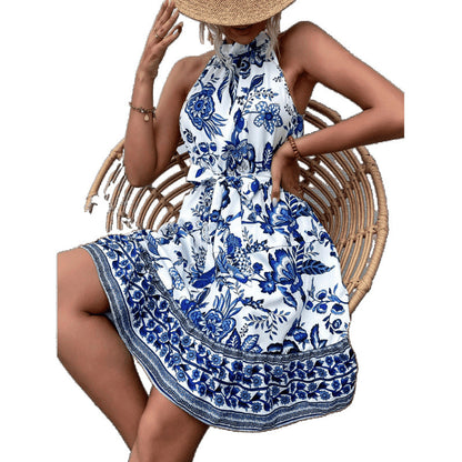 Robe à liens autour du cou florale pour femmes Chic und Stil