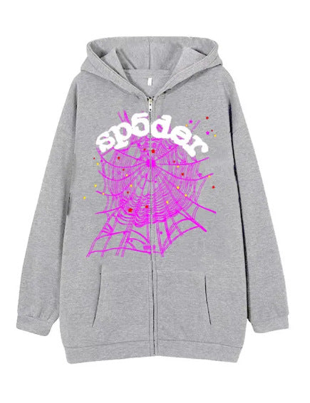 Ladies hoodie jacket and jogger pants with a unique spider web design Chic and Style
