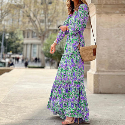 Robe maxi pour femmes avec motifs floraux et manches volumineuses Chic und Stil