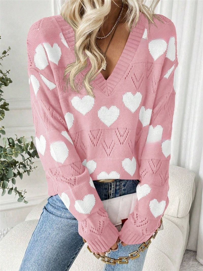 Pull femme en peluche avec motif en forme de cœur et décolleté en V Chic und Stil