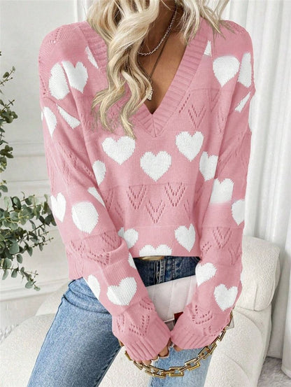 Pull femme en peluche avec motif en forme de cœur et décolleté en V Chic und Stil