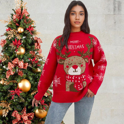 Pull de Noël pour femmes avec un motif de renne mignon et des flocons de neige hivernaux Chic und Stil