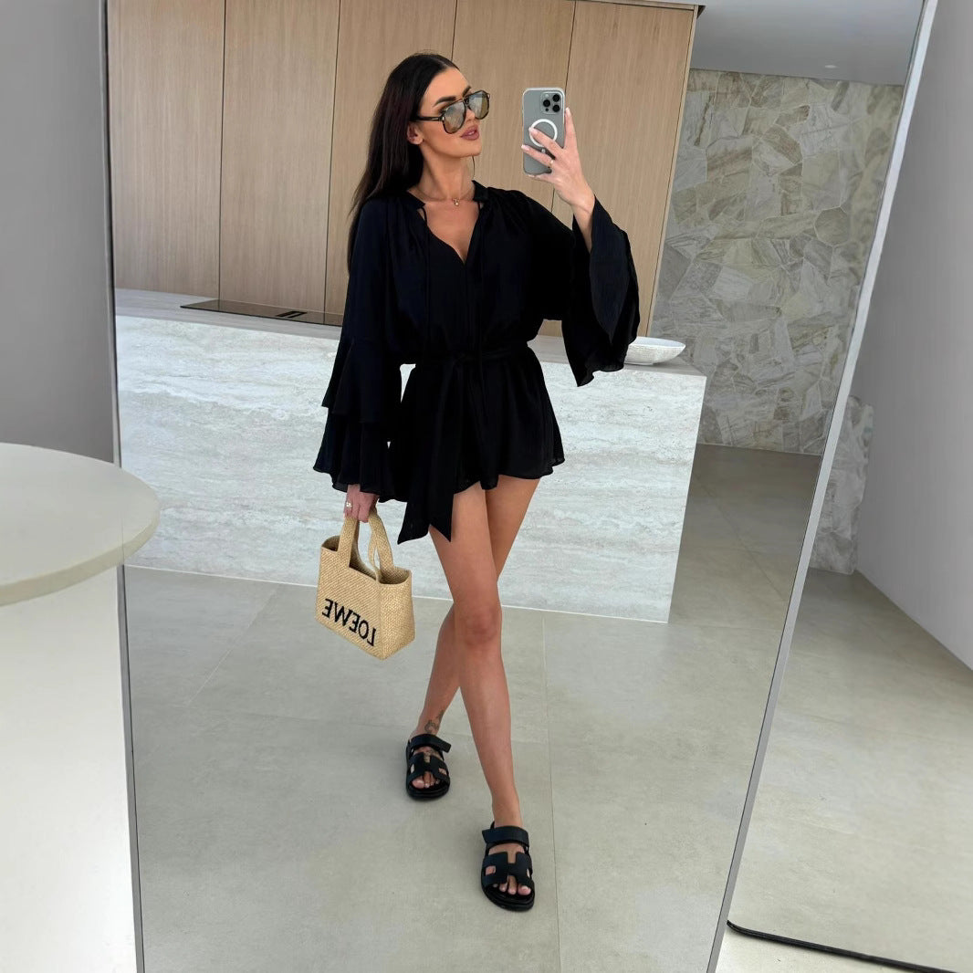 Dames Robe Mini À Manches Cloche Chic und Stil