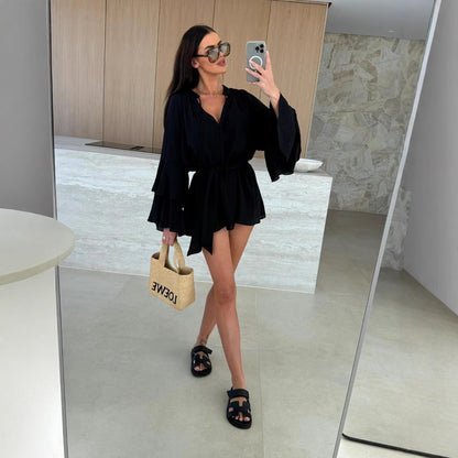 Dames Robe Mini À Manches Cloche Chic und Stil